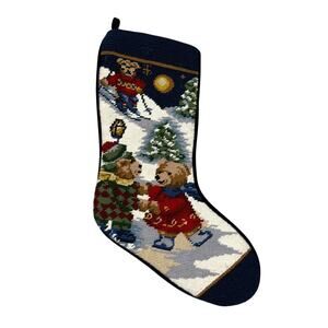 Needlepoint Christmas Stocking Ice Skating Bears